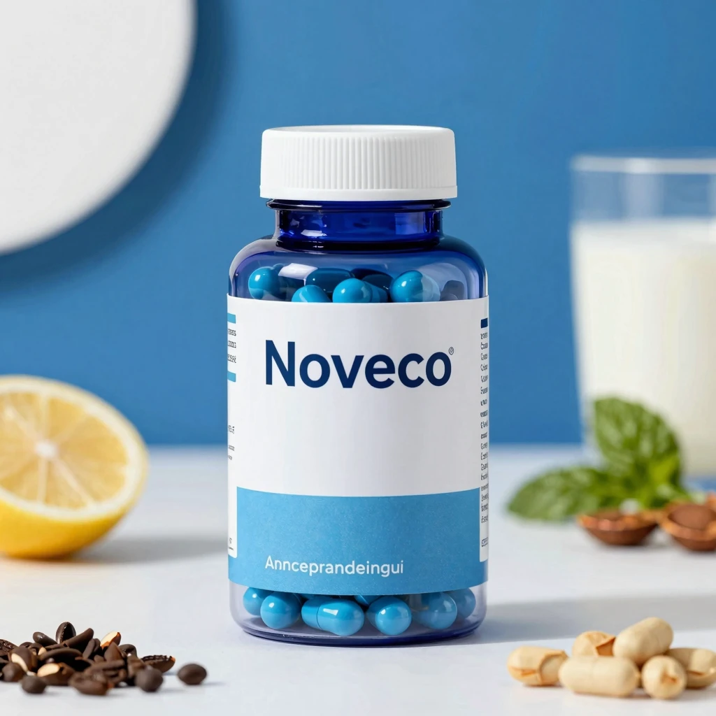 Noveco dietary supplement bottle with capsules
